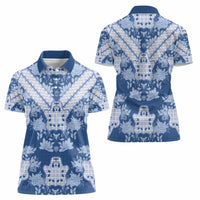 Indonesia Javanese Batik Women Polo Shirt Nelson Mandela Madiba Blue - Wonder Print Shop