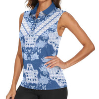 Indonesia Javanese Batik Women Sleeveless Polo Shirt Nelson Mandela Madiba Blue - Wonder Print Shop