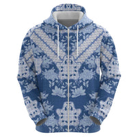 Indonesia Javanese Batik Zip Hoodie Nelson Mandela Madiba Blue - Wonder Print Shop