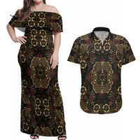 Indonesia Javanese Batik Couples Matching Off Shoulder Maxi Dress and Hawaiian Shirt Nelson Mandela Madiba Vintage Style - Wonder Print Shop