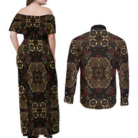 Indonesia Javanese Batik Couples Matching Off Shoulder Maxi Dress and Long Sleeve Button Shirt Nelson Mandela Madiba Vintage Style - Wonder Print Shop