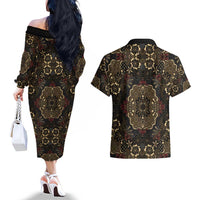 Indonesia Javanese Batik Couples Matching Off The Shoulder Long Sleeve Dress and Hawaiian Shirt Nelson Mandela Madiba Vintage Style - Wonder Print Shop
