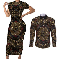 Indonesia Javanese Batik Couples Matching Short Sleeve Bodycon Dress and Long Sleeve Button Shirt Nelson Mandela Madiba Vintage Style - Wonder Print Shop