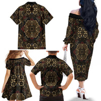 Indonesia Javanese Batik Family Matching Off The Shoulder Long Sleeve Dress and Hawaiian Shirt Nelson Mandela Madiba Vintage Style - Wonder Print Shop