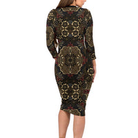 Indonesia Javanese Batik Long Sleeve Bodycon Dress Nelson Mandela Madiba Vintage Style - Wonder Print Shop