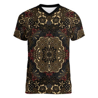 Indonesia Javanese Batik Women V-Neck T-Shirt Nelson Mandela Madiba Vintage Style - Wonder Print Shop