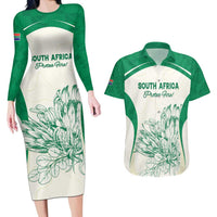 Custom South Africa Cricket Couples Matching Long Sleeve Bodycon Dress and Hawaiian Shirt Protea Fire - Wonder Print Shop