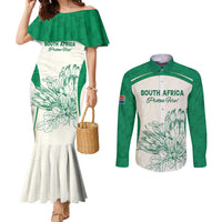 Custom South Africa Cricket Couples Matching Mermaid Dress and Long Sleeve Button Shirt Protea Fire - Wonder Print Shop