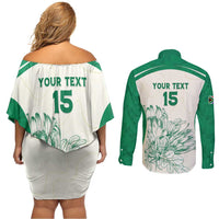 Custom South Africa Cricket Couples Matching Off Shoulder Short Dress and Long Sleeve Button Shirt Protea Fire - Wonder Print Shop