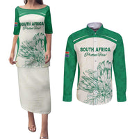 Custom South Africa Cricket Couples Matching Puletasi and Long Sleeve Button Shirt Protea Fire - Wonder Print Shop