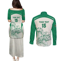 Custom South Africa Cricket Couples Matching Puletasi and Long Sleeve Button Shirt Protea Fire - Wonder Print Shop