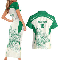 Custom South Africa Cricket Couples Matching Short Sleeve Bodycon Dress and Hawaiian Shirt Protea Fire - Wonder Print Shop