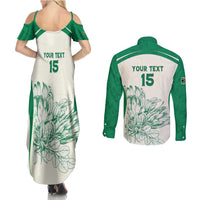 Custom South Africa Cricket Couples Matching Summer Maxi Dress and Long Sleeve Button Shirt Protea Fire - Wonder Print Shop