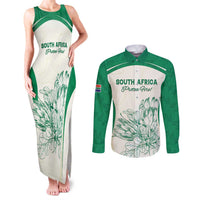 Custom South Africa Cricket Couples Matching Tank Maxi Dress and Long Sleeve Button Shirt Protea Fire - Wonder Print Shop