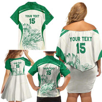 Custom South Africa Cricket Family Matching Off Shoulder Short Dress and Hawaiian Shirt Protea Fire - Wonder Print Shop