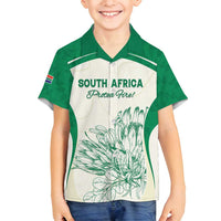 Custom South Africa Cricket Family Matching Off Shoulder Short Dress and Hawaiian Shirt Protea Fire - Wonder Print Shop