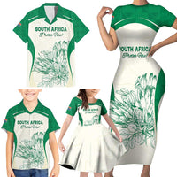 Custom South Africa Cricket Family Matching Short Sleeve Bodycon Dress and Hawaiian Shirt Protea Fire - Wonder Print Shop