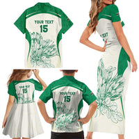 Custom South Africa Cricket Family Matching Short Sleeve Bodycon Dress and Hawaiian Shirt Protea Fire - Wonder Print Shop