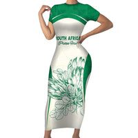 Custom South Africa Cricket Family Matching Short Sleeve Bodycon Dress and Hawaiian Shirt Protea Fire - Wonder Print Shop