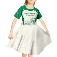 Custom South Africa Cricket Kid Short Sleeve Dress Protea Fire - Wonder Print Shop