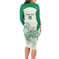 Custom South Africa Cricket Long Sleeve Bodycon Dress Protea Fire - Wonder Print Shop