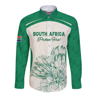 Custom South Africa Cricket Long Sleeve Button Shirt Protea Fire - Wonder Print Shop