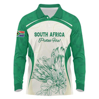 Custom South Africa Cricket Long Sleeve Polo Shirt Protea Fire - Wonder Print Shop