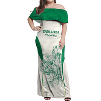Custom South Africa Cricket Off Shoulder Maxi Dress Protea Fire - Wonder Print Shop
