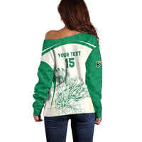 Custom South Africa Cricket Off Shoulder Sweater Protea Fire - Wonder Print Shop