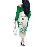 Custom South Africa Cricket Off The Shoulder Long Sleeve Dress Protea Fire - Wonder Print Shop