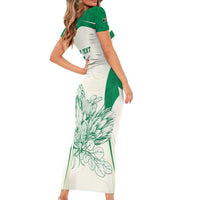 Custom South Africa Cricket Short Sleeve Bodycon Dress Protea Fire - Wonder Print Shop