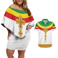Ethiopia Meskel Couples Matching Off Shoulder Short Dress and Hawaiian Shirt Ethiopian Cross - Wonder Print Shop