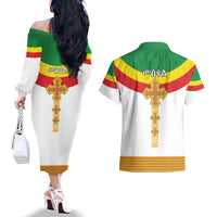 Ethiopia Meskel Couples Matching Off The Shoulder Long Sleeve Dress and Hawaiian Shirt Ethiopian Cross - Wonder Print Shop