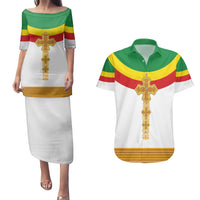Ethiopia Meskel Couples Matching Puletasi and Hawaiian Shirt Ethiopian Cross - Wonder Print Shop