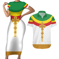 Ethiopia Meskel Couples Matching Short Sleeve Bodycon Dress and Hawaiian Shirt Ethiopian Cross - Wonder Print Shop