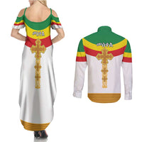 Ethiopia Meskel Couples Matching Summer Maxi Dress and Long Sleeve Button Shirt Ethiopian Cross - Wonder Print Shop