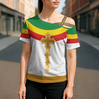Ethiopia Meskel Cross Shoulder Shirt Ethiopian Cross - Wonder Print Shop
