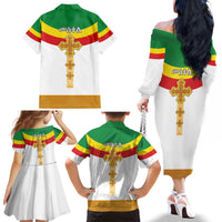 Ethiopia Meskel Family Matching Off The Shoulder Long Sleeve Dress and Hawaiian Shirt Ethiopian Cross - Wonder Print Shop