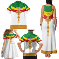 Ethiopia Meskel Family Matching Tank Maxi Dress and Hawaiian Shirt Ethiopian Cross - Wonder Print Shop