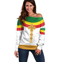Ethiopia Meskel Off Shoulder Sweater Ethiopian Cross - Wonder Print Shop