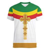 Ethiopia Meskel Women V-Neck T-Shirt Ethiopian Cross - Wonder Print Shop
