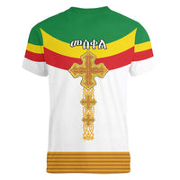 Ethiopia Meskel Women V-Neck T-Shirt Ethiopian Cross - Wonder Print Shop