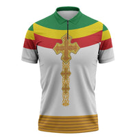 Ethiopia Meskel Zipper Polo Shirt Ethiopian Cross - Wonder Print Shop