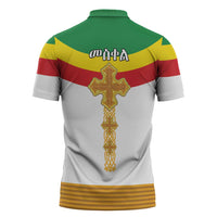Ethiopia Meskel Zipper Polo Shirt Ethiopian Cross - Wonder Print Shop