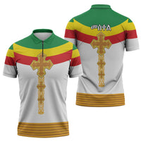 Ethiopia Meskel Zipper Polo Shirt Ethiopian Cross - Wonder Print Shop
