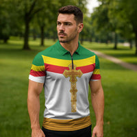 Ethiopia Meskel Zipper Polo Shirt Ethiopian Cross - Wonder Print Shop