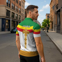 Ethiopia Meskel Zipper Polo Shirt Ethiopian Cross - Wonder Print Shop