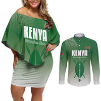 Custom Kenya Football Couples Matching Off Shoulder Short Dress and Long Sleeve Button Shirt Go Champions Harambee Stars - Wonder Print Shop