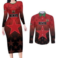 Custom Kenya Football Couples Matching Long Sleeve Bodycon Dress and Long Sleeve Button Shirt Go Harambee Stars - Red Jersey - Wonder Print Shop