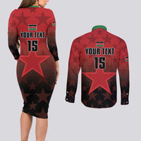 Custom Kenya Football Couples Matching Long Sleeve Bodycon Dress and Long Sleeve Button Shirt Go Harambee Stars - Red Jersey - Wonder Print Shop